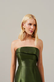 Vestido longo com Pala Assimétrica com Saia Lápis e Fenda traseira - Malásia Oliva