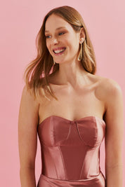 Vestido Longo sem Alça com Cintura Marcada e Saia Sereia - Coimbra Rose