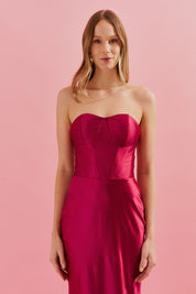 Vestido Longo sem Alça com Cintura Marcada e Saia Sereia - Coimbra Vermelho