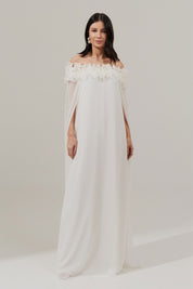 Vestido Longo Decote Ombro a Ombro com Capa - Porto Rico Off White