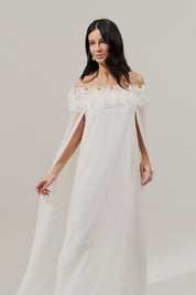 Vestido Longo Decote Ombro a Ombro com Capa - Porto Rico Off White