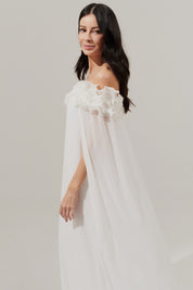 Vestido Longo Decote Ombro a Ombro com Capa - Porto Rico Off White