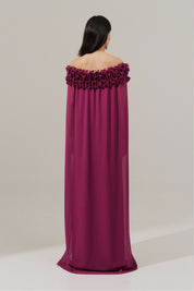 Vestido Longo Decote Ombro a Ombro com Capa - Porto Rico Fucsia