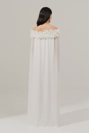 Vestido Longo Decote Ombro a Ombro com Capa - Porto Rico Off White