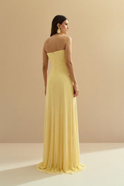 Vestido Longo Decote Reto com Torção e Echarpe - Fiora Amarelo