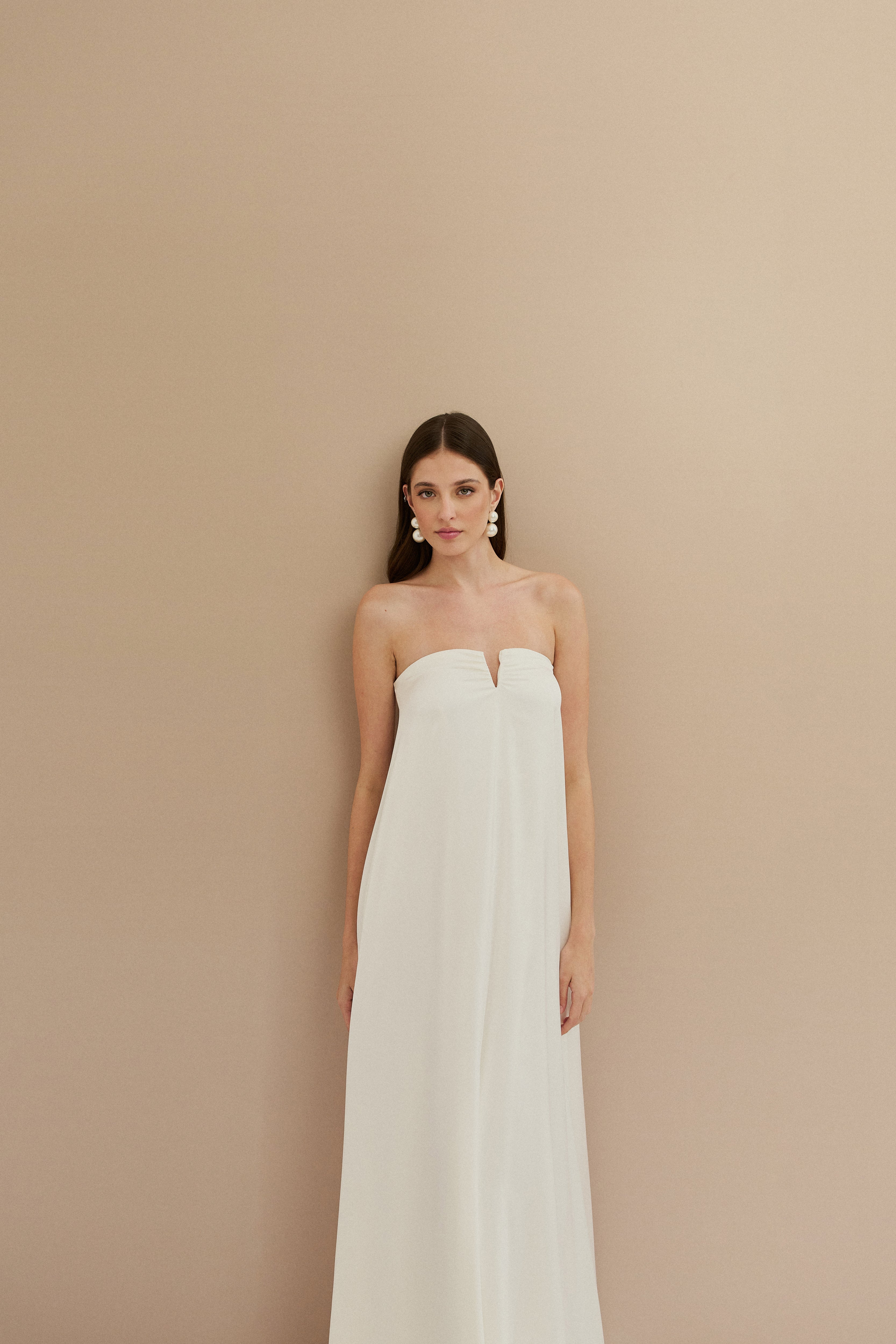 Vestido Longo sem Alças com Decote em V - São Paulo Off White