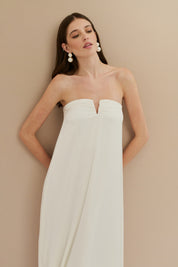 Vestido Longo sem Alças com Decote em V - São Paulo Off White