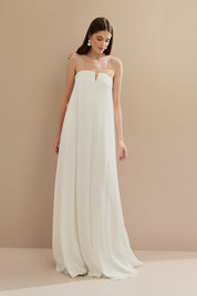 Vestido Longo sem Alças com Decote em V - São Paulo Off White