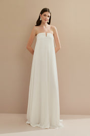 Vestido Longo sem Alças com Decote em V - São Paulo Off White