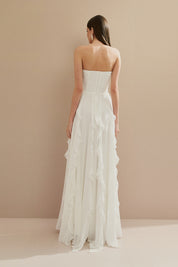 Vestido Longo em Chiffon com Busto Demarcado, Babados na Saia e Alça Removivel - Luma Off White