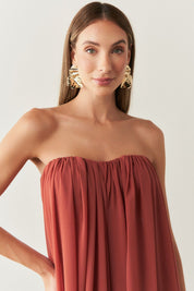 Vestido Longo em Chiffon sem Alça - Líbia Terracota
