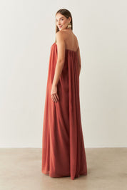 Vestido Longo em Chiffon sem Alça - Líbia Terracota