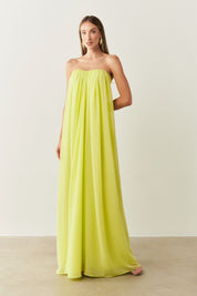 Vestido Longo em Chiffon sem Alça - Líbia Verde Lima
