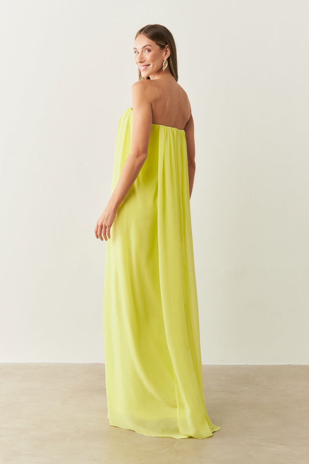Vestido Longo em Chiffon sem Alça - Líbia Verde Lima