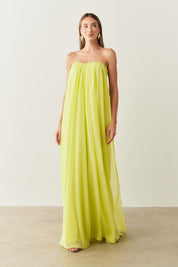 Vestido Longo em Chiffon sem Alça - Líbia Verde Lima