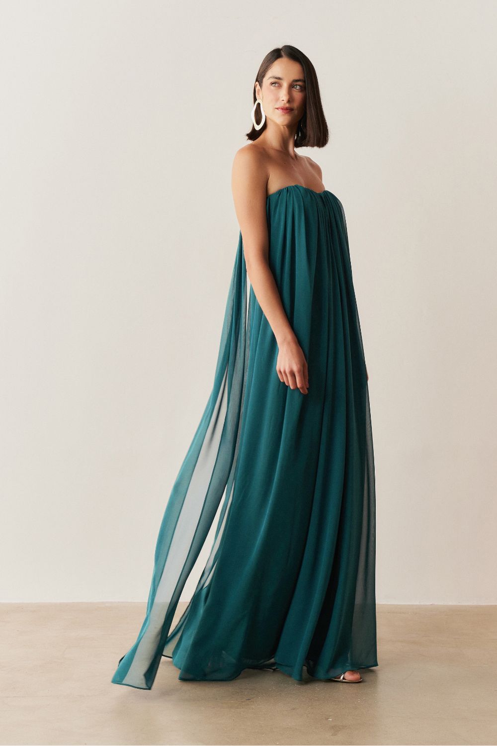 Vestido Longo em Chiffon sem Alça - Líbia Petróleo
