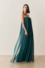 Vestido Longo em Chiffon sem Alça - Líbia Petróleo