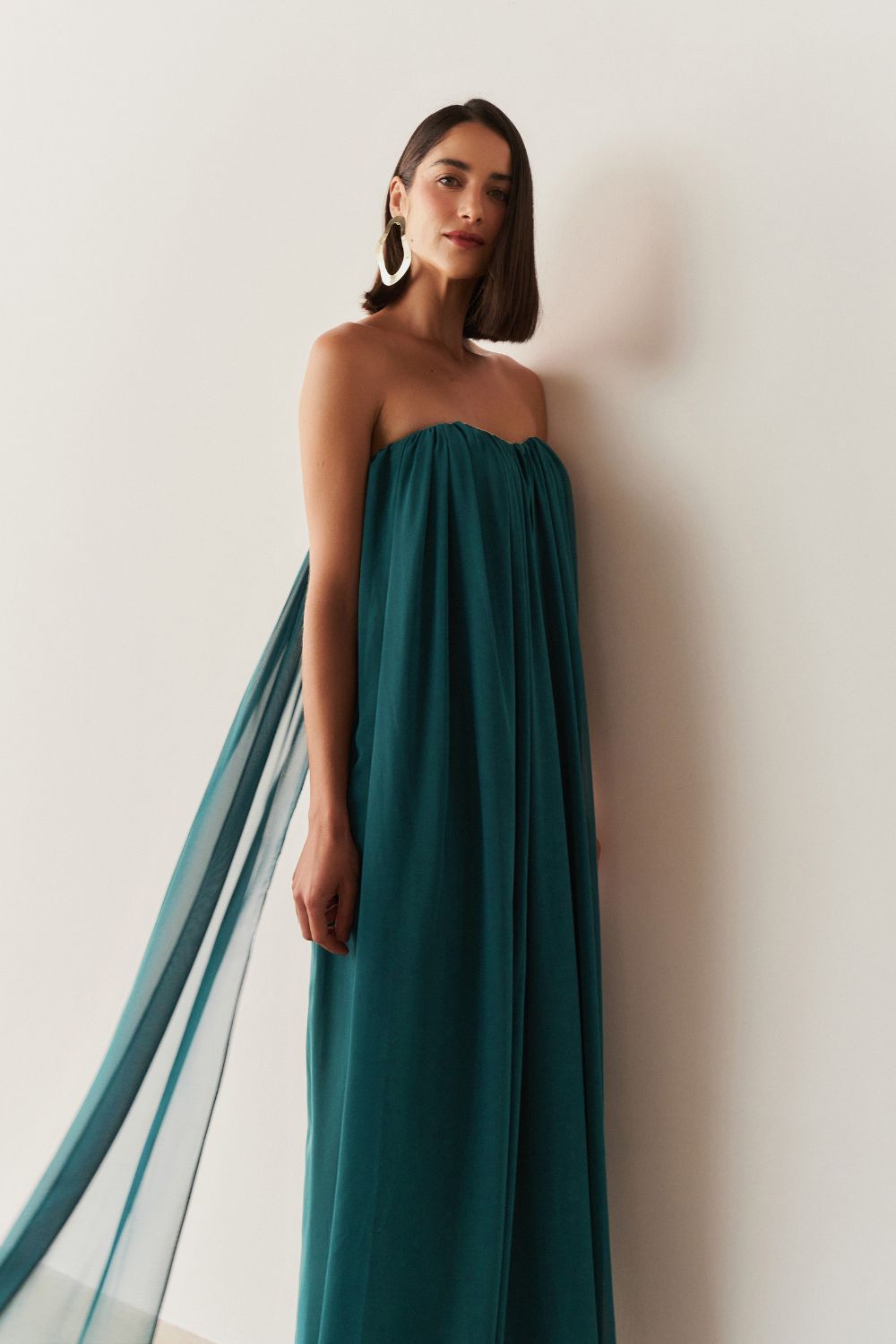 Vestido Longo em Chiffon sem Alça - Líbia Petróleo