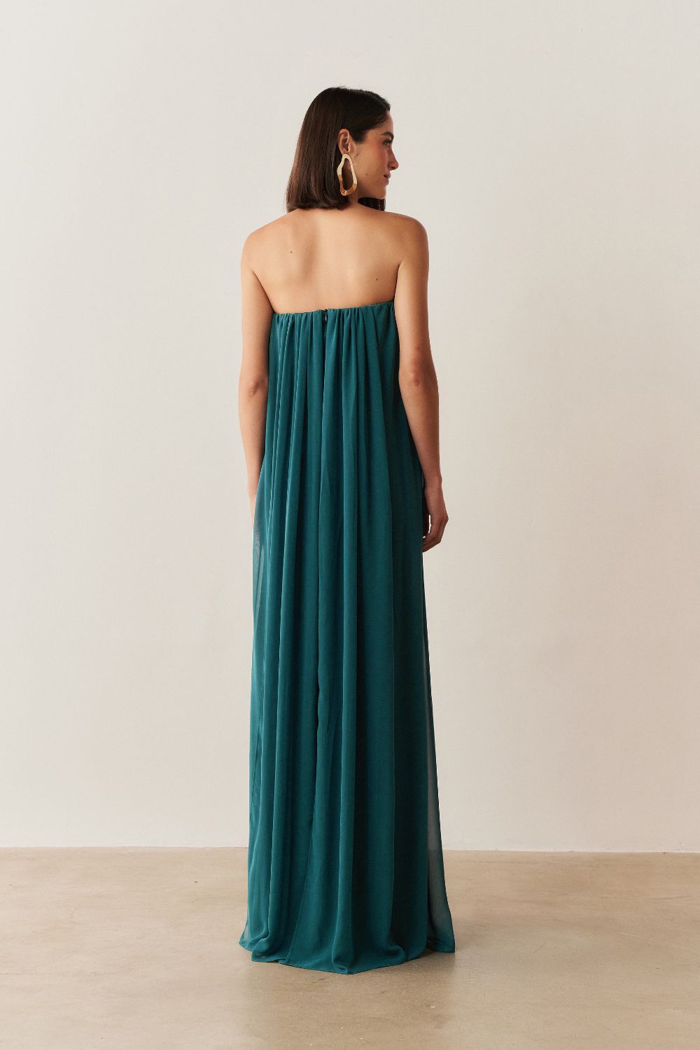 Vestido Longo em Chiffon sem Alça - Líbia Petróleo