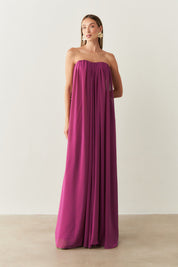Vestido Longo em Chiffon sem Alça - Líbia Fúcsia