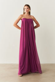 Vestido Longo em Chiffon sem Alça - Líbia Fúcsia