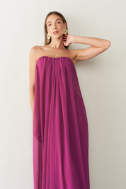 Vestido Longo em Chiffon sem Alça - Líbia Fúcsia