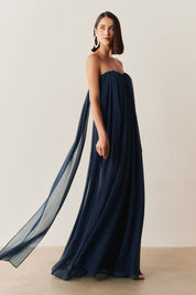 Vestido Longo em Chiffon sem Alça - Líbia Marinho