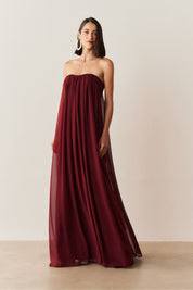 Vestido Longo em Chiffon sem Alça - Líbia Marsala