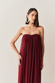 Vestido Longo em Chiffon sem Alça - Líbia Marsala