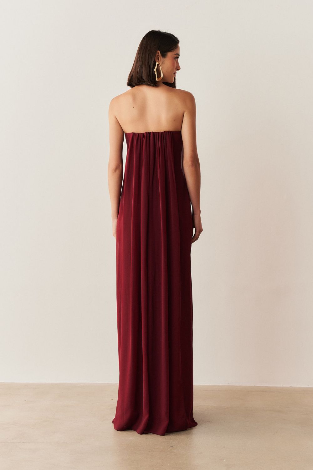Vestido Longo em Chiffon sem Alça - Líbia Marsala