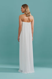 Vestido Longo em Chiffon sem Alça - Líbia Off White