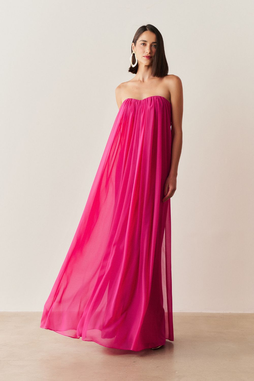Vestido Longo em Chiffon sem Alça - Líbia Pink