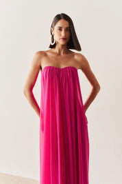 Vestido Longo em Chiffon sem Alça - Líbia Pink
