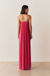 Vestido Longo em Chiffon sem Alça - Líbia Pink