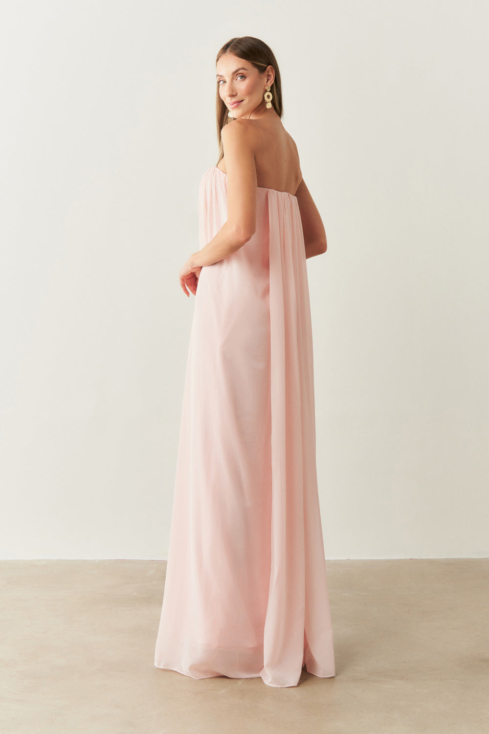 Vestido Longo em Chiffon sem Alça - Líbia Rosa