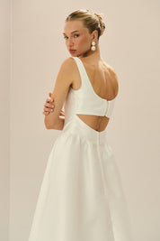 Vestido Longo em Zibeline com Decote Quadrado, Recorte nas Costas e Saia Ampla - Austria Off White