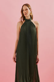 Vestido Longo Plissado Frente Única e Decote nas Costas  - Italia Oliva