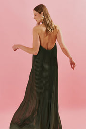 Vestido Longo Plissado Frente Única e Decote nas Costas  - Italia Oliva