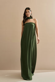 Vestido Longo Sem Alça com Echarpe - Mumbai Oliva