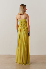Vestido Longo sem Alça com Argola e Franzidos no Decote - Munique Lima