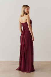 Vestido Longo sem Alça com Argola e Franzidos no Decote - Munique Marsala