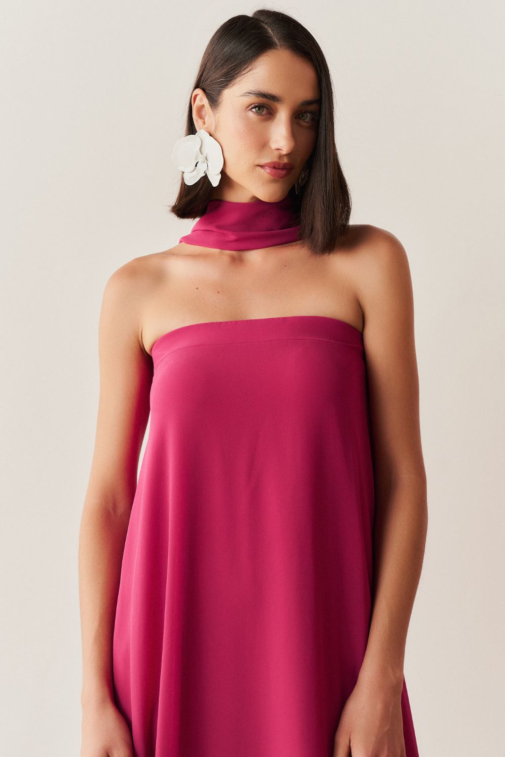 Vestido Longo Sem Alça com Echarpe - Mumbai Fúcsia Framboesa