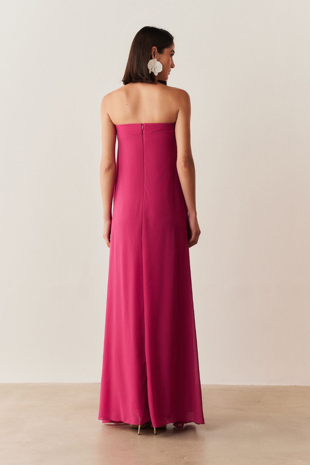 Vestido Longo Sem Alça com Echarpe - Mumbai Fúcsia Framboesa