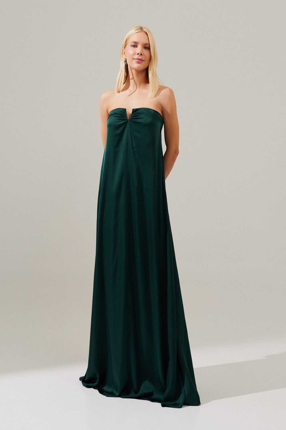 Vestido Longo sem Alças com Decote em V - São Paulo Verde Bandeira