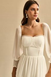 Vestido Midi com Detalhe em Renda Guipir  - Aiko Off White