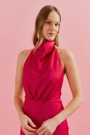 Vestido Midi com Gola Degage e Fenda Frontal - Estela Vermelho