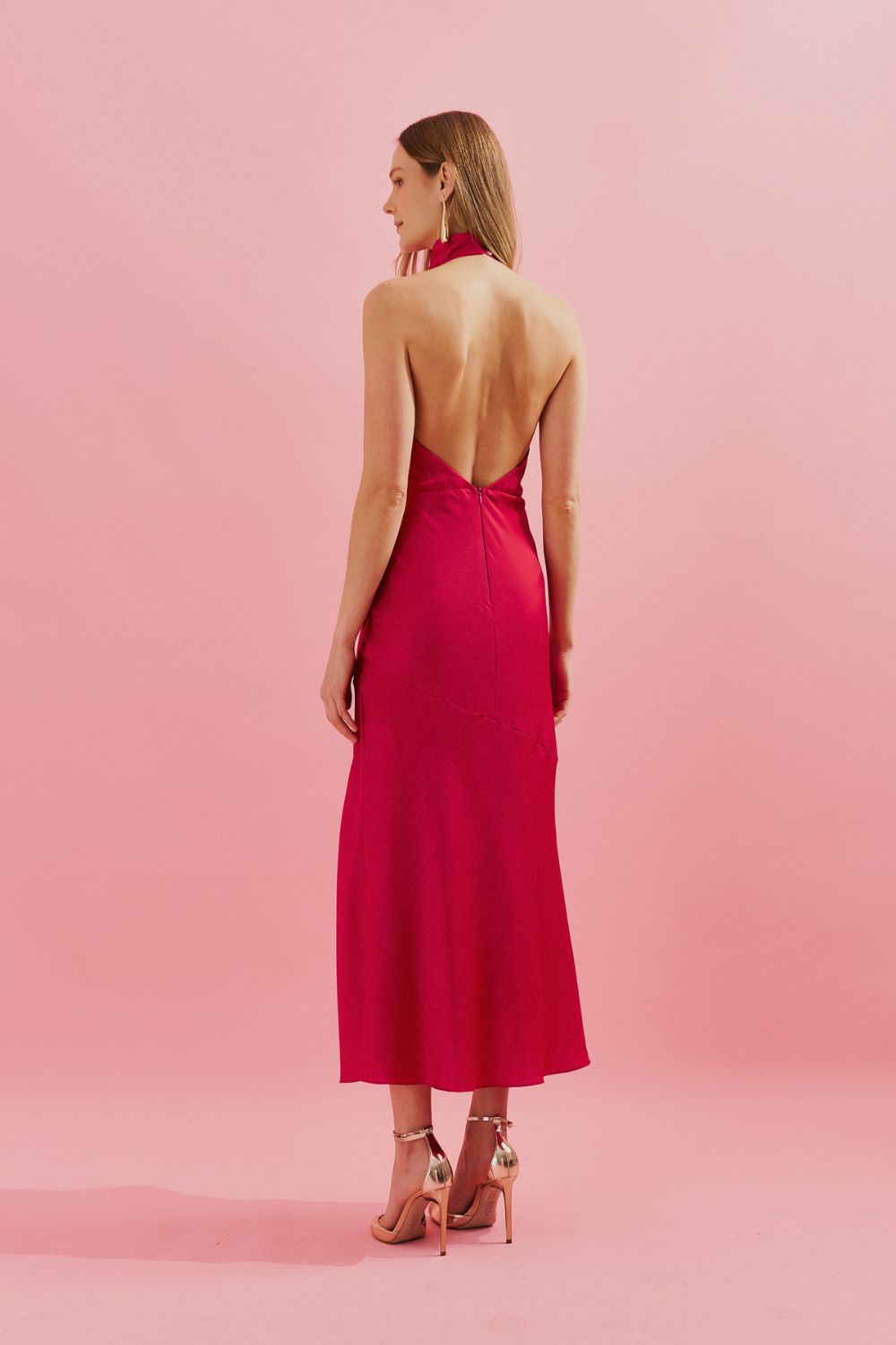 Vestido Midi com Gola Degage e Fenda Frontal - Estela Vermelho